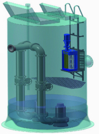 Single drum channel sewage grinder in Grundfos integral prefabricated pumping station
